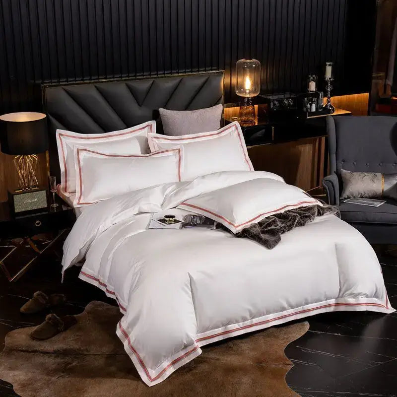 Set Biancheria da Letto "Blue Shade Costa Azzurra" - in Cotone Egiziano prime quality e inserti in raso.