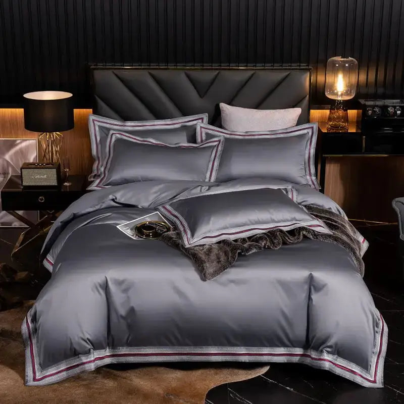 Set Biancheria da Letto "Blue Shade Costa Azzurra" - in Cotone Egiziano prime quality e inserti in raso.