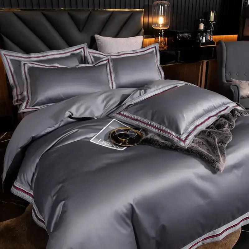 Set Biancheria da Letto "Blue Shade Costa Azzurra" - in Cotone Egiziano prime quality e inserti in raso.