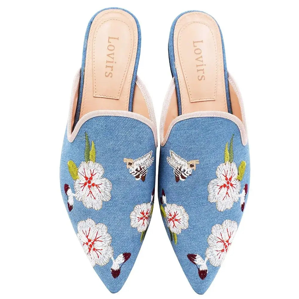 Pantofola "Ricami Marrakesh" - in Velluto e Cuoio con fini Ricami in diversi colori.