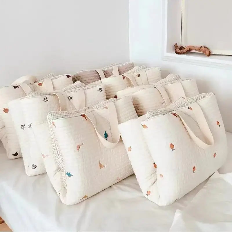 Materasso Portatile "Teddy Ricami" per culla - in cotone naturale 65x115 cm