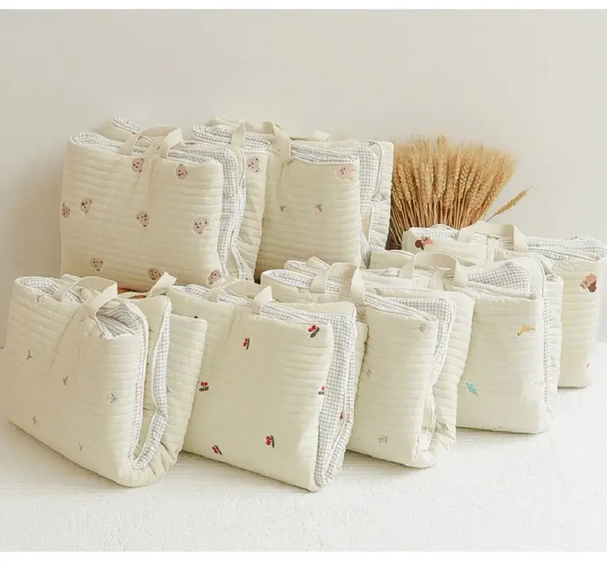 Materasso Portatile "Teddy Ricami" per culla - in cotone naturale 65x115 cm