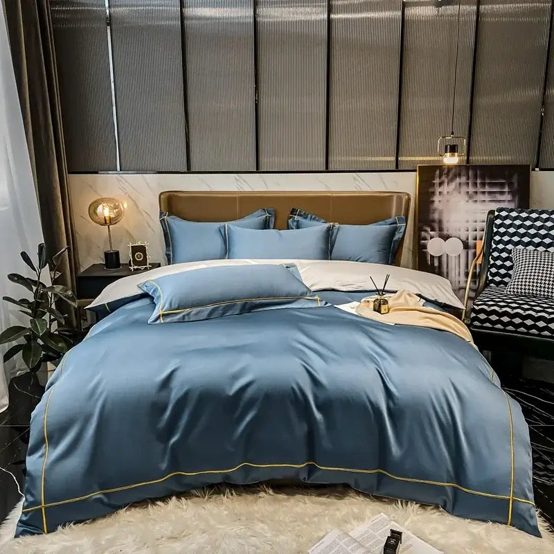 Set Biancheria Letto "Minimal Nizza" - in Cotone Egiziano Premium e Ricamo Geometrico Minimal.