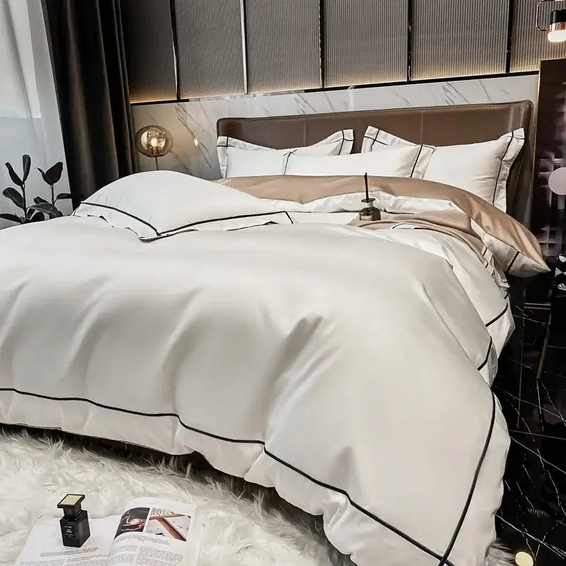 Set Biancheria Letto "Minimal Nizza" - in Cotone Egiziano Premium e Ricamo Geometrico Minimal.