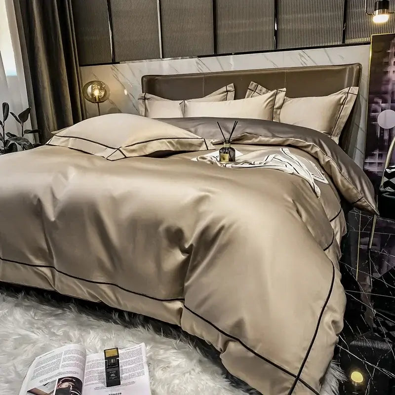 Set Biancheria Letto "Minimal Nizza" - in Cotone Egiziano Premium e Ricamo Geometrico Minimal.